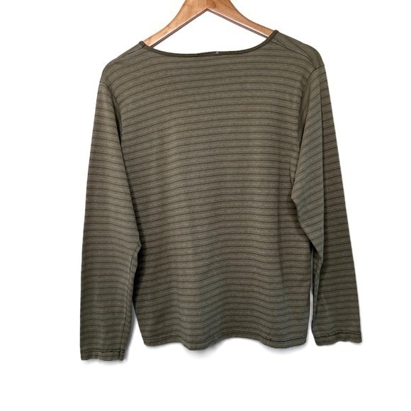 GUESS Jeans Womens Striped Long Sleeve Top Green Embroidered Logo Crew Neck - Picture 10 of 16